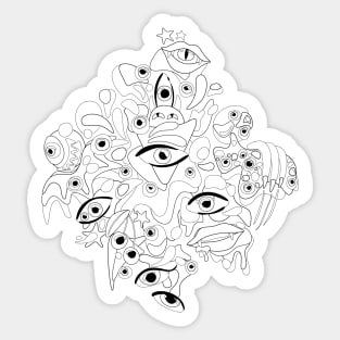 Psyhodelical Pattern with Thousand Eyes Looking Into the Soul, Vampire and Witchcraft Vibes Sticker